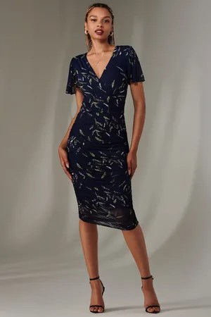 Jolie Moi Angel Sleeve Ruched Bodycon Dress