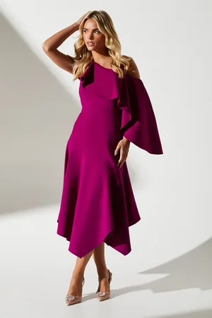Coast Petite One Shoulder Ruffle Crepe Midi Wedding Guest Dress