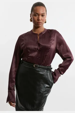 Karen Millen The Founder Plus Size Satin Pintuck Woven Blouse