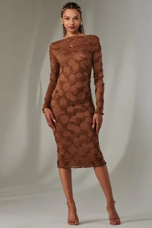 Jolie Moi Long Sleeve Textured Midi Dress