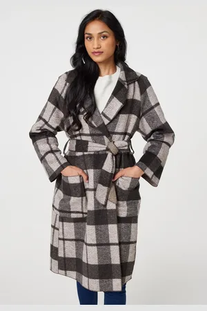 Izabel London Checked Longline Coat with Belt