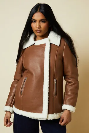Dorothy Perkins Petite Faux Leather Longline Aviator Jacket