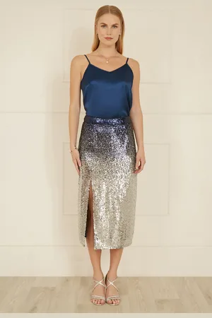Yumi And Silver Sequin Split Fitted Midi Skirt