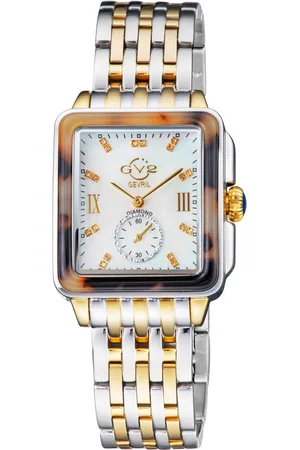 GV2 by Gevril Bari Tortoise Mother Of Pearl Dial Swiss Quartz Diamonds Tone IP Bracelet Diamond Watch