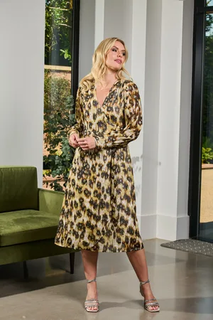 Finding Friday Leopard Print Metallic Long Sleeve Wrap Dress