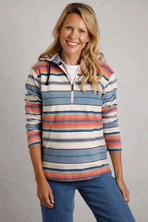 Weird Fish Lana 1/4 Zip Stripe Microfleece Hoodie