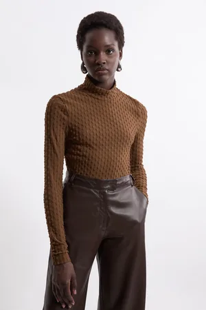 Karen Millen Premium Textured Jersey Roll Neck Top