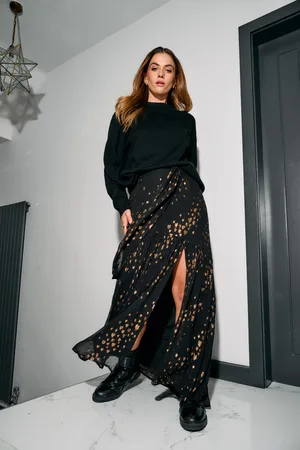 Finding Friday Metallic Jacquard Aline Maxi Skirt With Ruffle Detail
