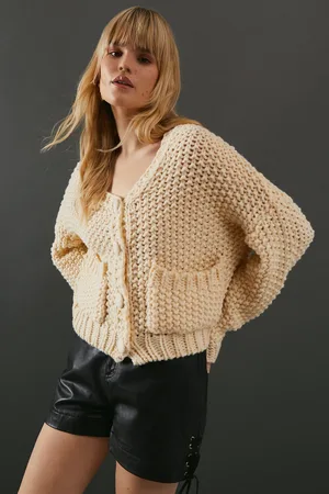 warehouse Super Chunky Pocket Front Knitted Cardigan