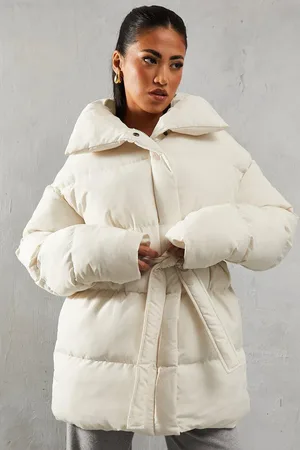 MissPap Tie Waist Midi Puffer Coat