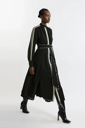 Karen Millen Military Stripe Balloon Sleeve Maxi Dress