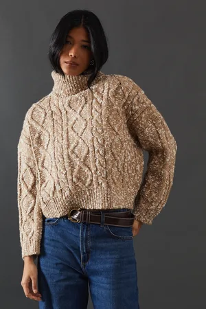 warehouse Cable Knit Roll Neck Jumper