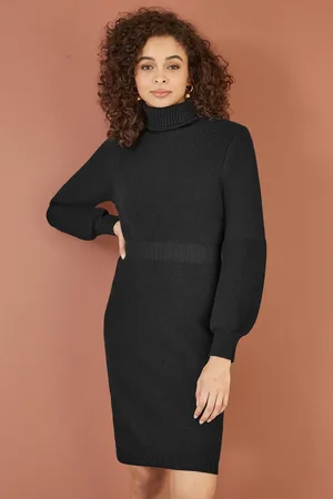 Yumi Roll Neck Knitted Dress With Fitted Waist