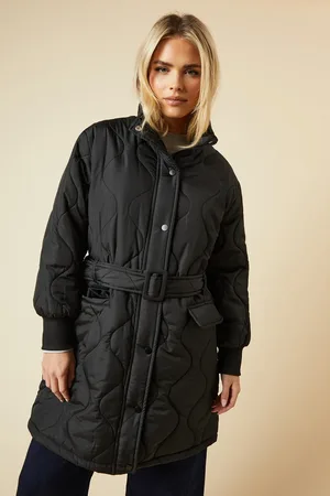 Dorothy Perkins Petite Self Covered Button Quilted Padded Puffer Midi Coat