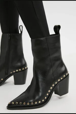 Karen Millen Leather Block Heel Stud Ankle Boot
