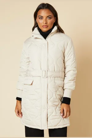Dorothy Perkins Self Covered Button Quilted Padded Puffer Midi Coat