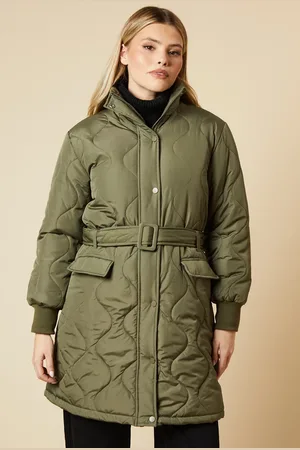 Dorothy Perkins Self Covered Button Quilted Padded Puffer Midi Coat