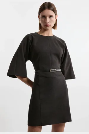 Karen Millen Compact Stretch Tailored Colour Block Full Skirted Midi Dress