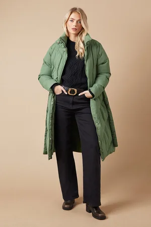 Oasis Belted Midi Padded Funnel Neck Coat