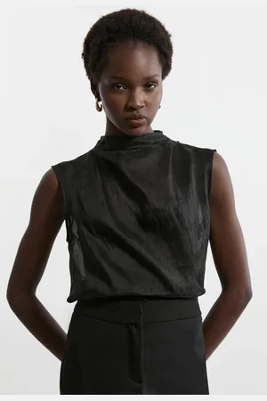 Karen Millen Slub Organdie Woven High Neck Top