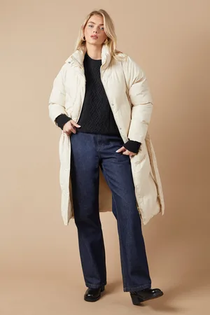 Oasis Belted Midi Padded Funnel Neck Coat