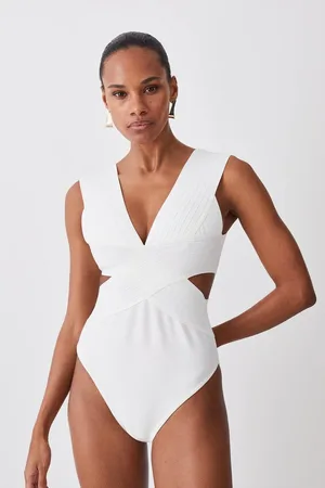 Karen Millen Bandage Textured V Neck Swimsuit