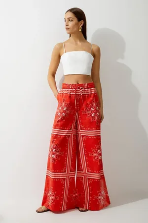 Karen Millen Printed Cotton Voile Beach Trousers