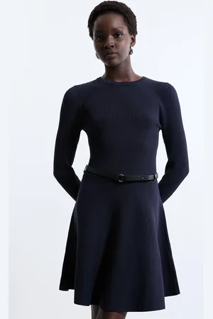 Karen Millen Viscose Blend Crew Neck Knitted Skater Dress