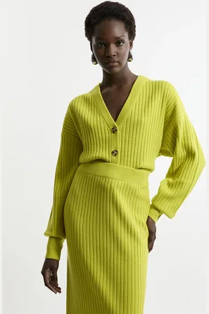 Karen Millen Wool Blend V Neck Ribbed Knit Cardi