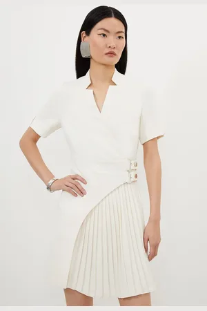 Karen Millen Tailored Military Pleat Notch Neck Wrap Mini Dress