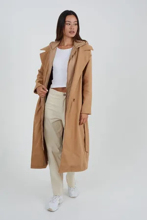 Brave Soul Faux Wool Maxi Hooded Trench Coat