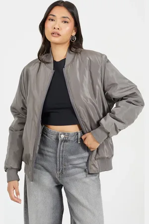 Brave Soul Ruched Sleeve Oversized Bomber Jacket