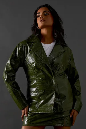 warehouse Croc Waist Detail Faux Leather Jacket