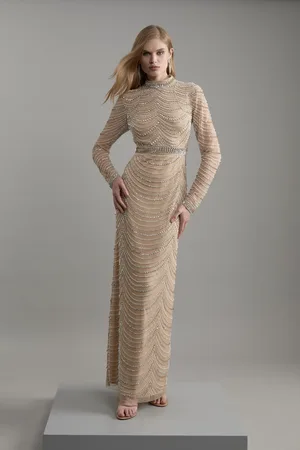 Karen Millen Tall Embellished Woven Long Sleeved Maxi Dress