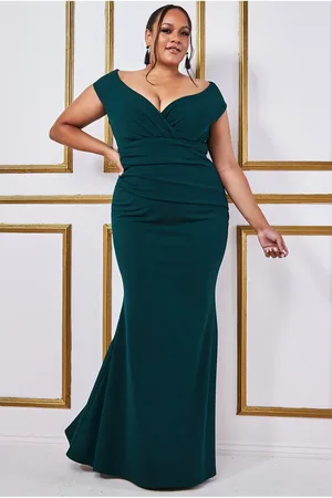 Goddiva Bardot Pleated Maxi Dress
