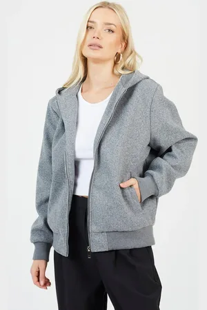 Brave Soul Faux Wool Hooded Bomber Jacket