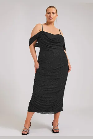 Yours Cold Shoulder Glitter Mesh Dress