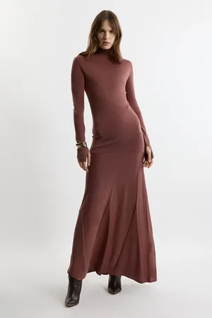 Karen Millen Wool Tencel Full Skirted Maxi Knit Dress