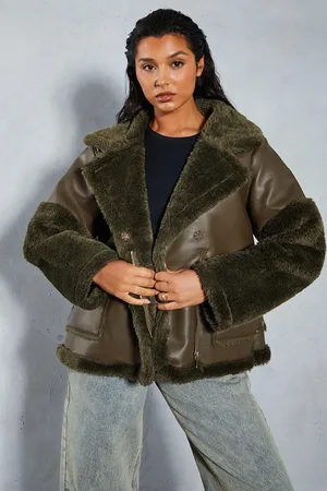 MissPap Contrast Borg Detail Aviator Jacket