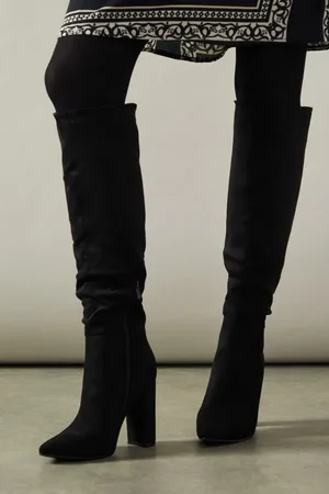 Oasis Kenia Faux Suede High Block Heel Pointed Knee Boot