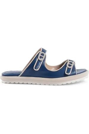 DEE OCLEPPO Double Buckle Slide Sandal NavyBeige Women