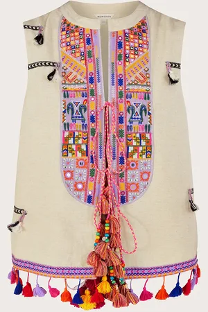 Monsoon Embroidered Statement Tassel Waistcoat