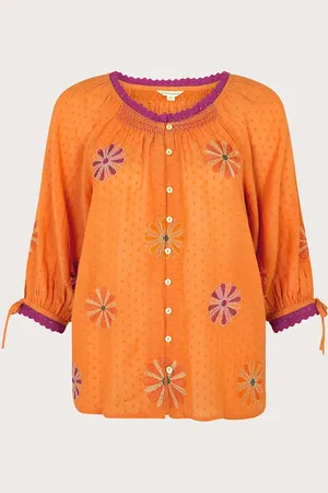 Monsoon Floral Embroidered Button-Through Top