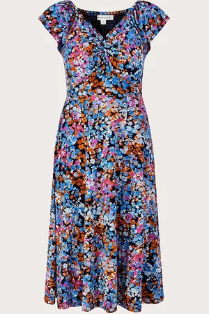 Monsoon Twist Detail Ditsy Print Jersey Dress