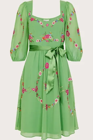 Monsoon Emelia Floral Embroidered Dress in Recycled Polyester