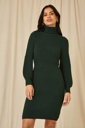 Yumi Roll Neck Knitted Dress With Fitted Waist