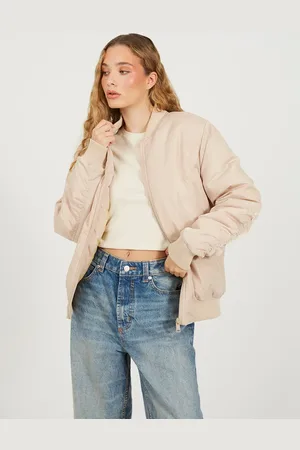 Brave Soul Ruched Sleeve Oversized Bomber Jacket