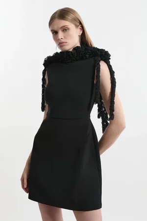 Karen Millen Tall Rosette And Ruffle Compact Viscose Tailored Mini Dress