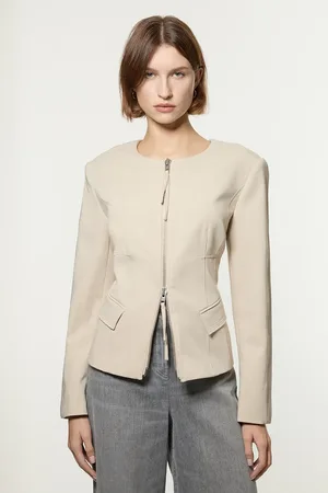 Karen Millen Tailored Viscose Zip Through Multi Stitch Jacket