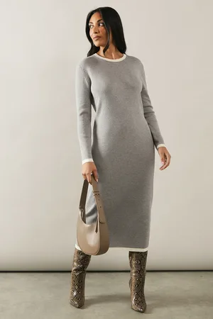 wallis Petite Plain Tipped Knitted Midi Dress